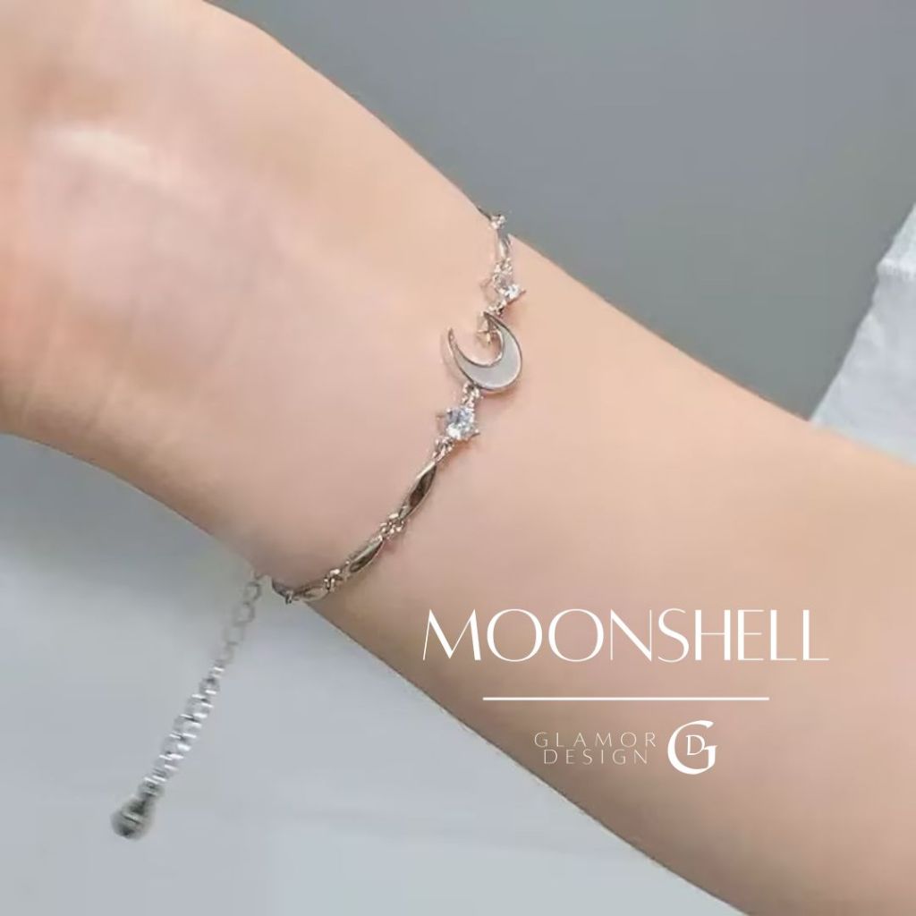 GLAMOR✨กำไลข้อมือเงินแท้ Moonshell กำไลข้อมือรูปดาวและดวงจันทร์ กำไลผู้หญิงสไตล์เกาหลี กำไลแฟชั่น