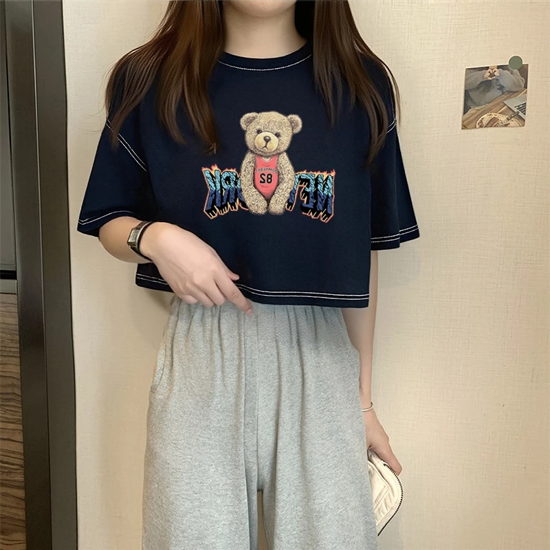 เสื้อครอปเอวลอยสาวอวบอ้วนไซส์ใหญ่ oversize เสื้อผ้าแฟชั่นวัยรุ่นน่ารักๆ เสื้อยืดลายการ์ตูนสวยๆผู้หญิงฤดูร้อนแบบหลวมใหม่ thumbnail 4