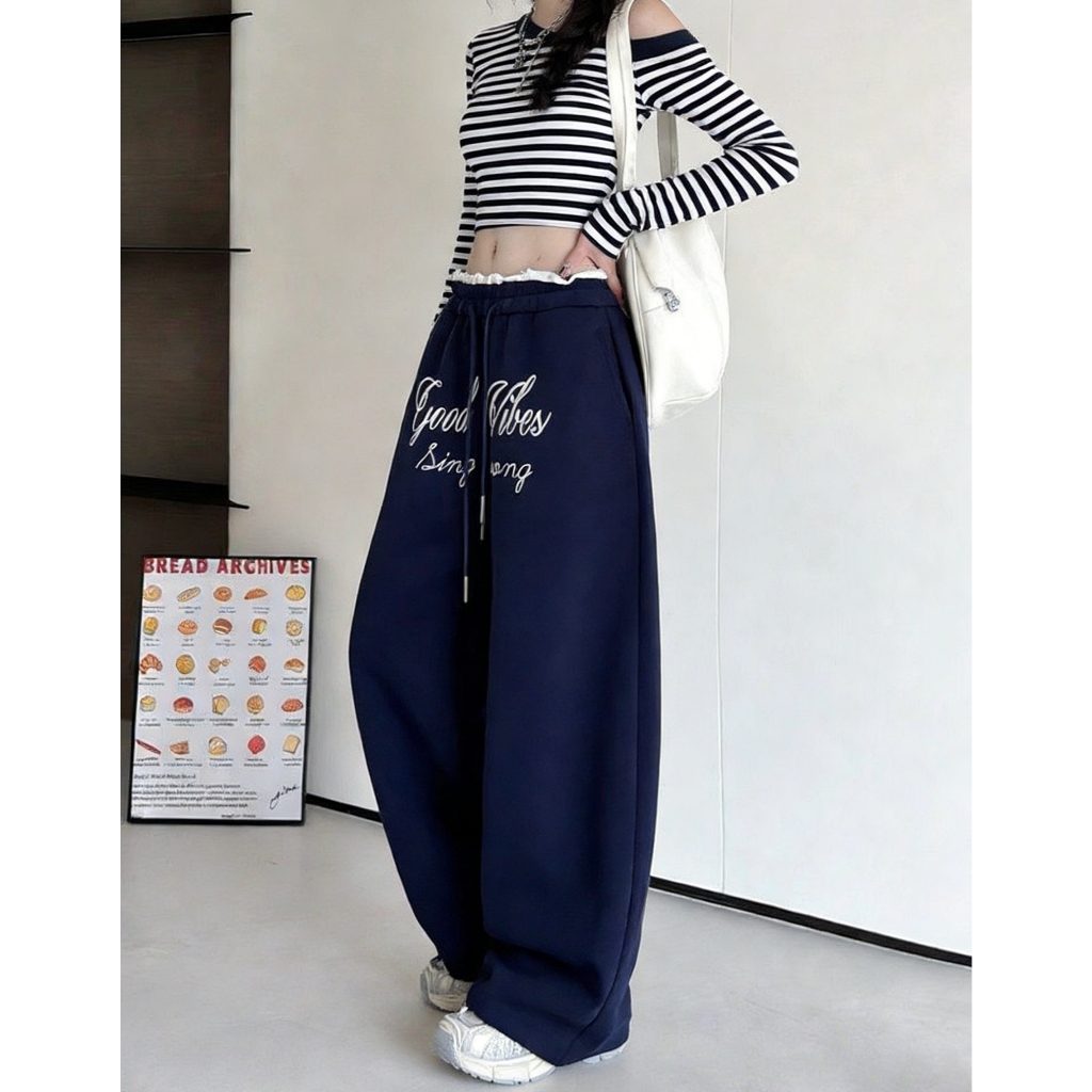 กางเกงขายาว กางเกงลำลอง สไตล์วินเทจ มีเชือกที่เอว กรีนอักษร#J1309 - รูปที่ 4