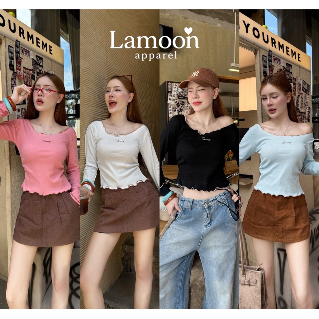 Sweet frill top เสื้อแขนยาวดีเทลเย็บขอบตัดโทนเก๋สุดๆ ป้าย sheeny ชุดไปคาเฟ่ ชุดไปทะเล by Lamoon apparel
