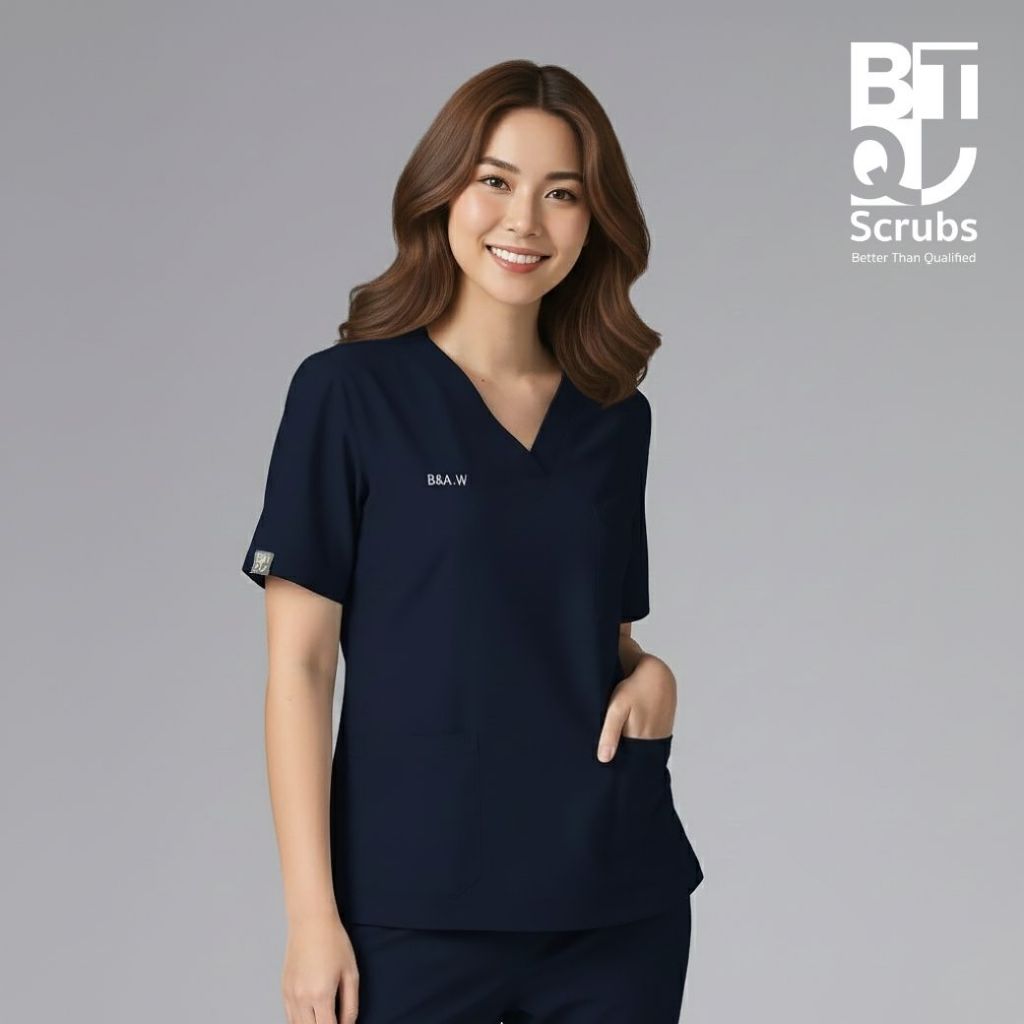 ( ปักชื่อ ) BTQ Medical Scrub Top - Women - รุ่น Zip Up | เสื้อสครับหมอ พยาบาล ทรงเข้ารูป คอวี ซิปไหล่
