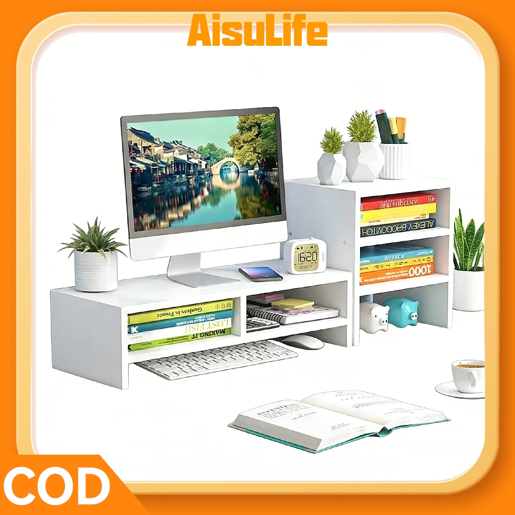 AisuLife ชั้นวางจอคอมพิวเตอร์แบบตั้งโต๊ะ ขาตั้งจอภาพ ยูเอสบี เชื่อมต่อฮาร์ดดิสก์ ยูเอสบี เมาส์ คีย์บอร์ด