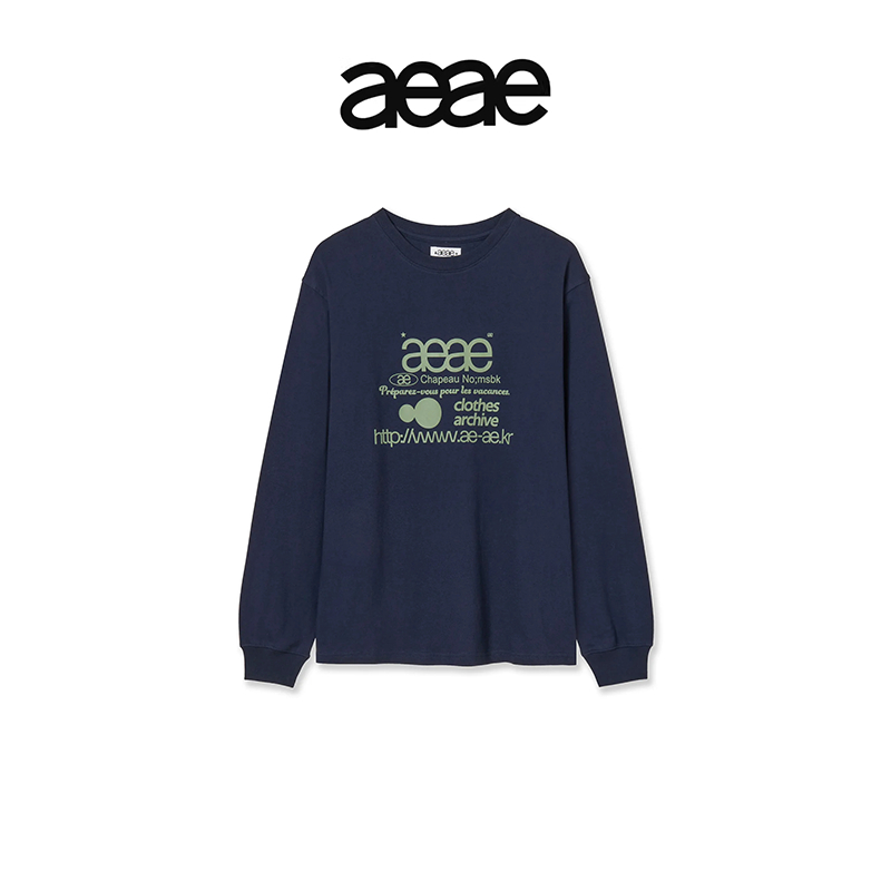 AEAE🇰🇷 WEB LOGO L/S -WHITE/OATMEAL/NAVY เสื้อยืดแขนยาว เสื้อแขนยาว เสื้อยืดมหาวิทยาลัย