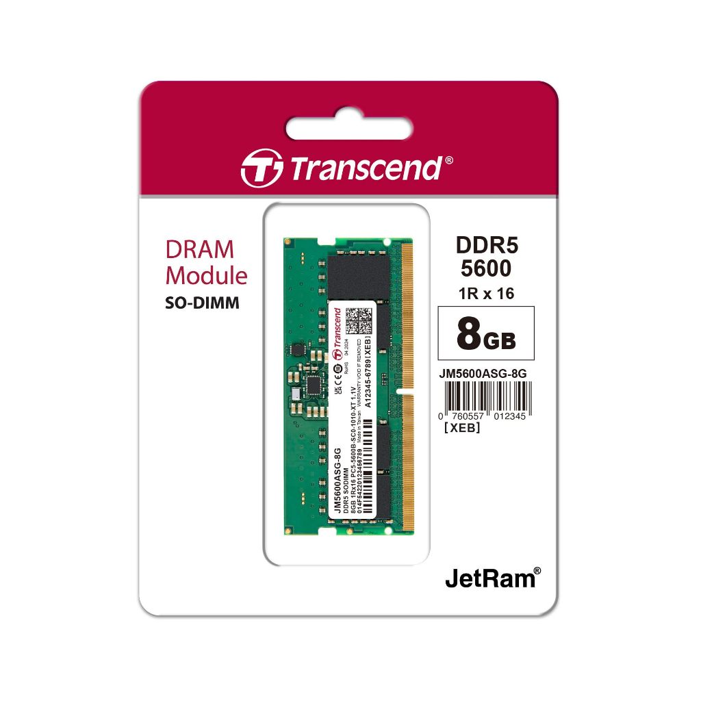 RAM Transcend JetRam 8GB/5600Mhz (1x8GB) SO-DIMM DDR5 JM5600ASG-8G