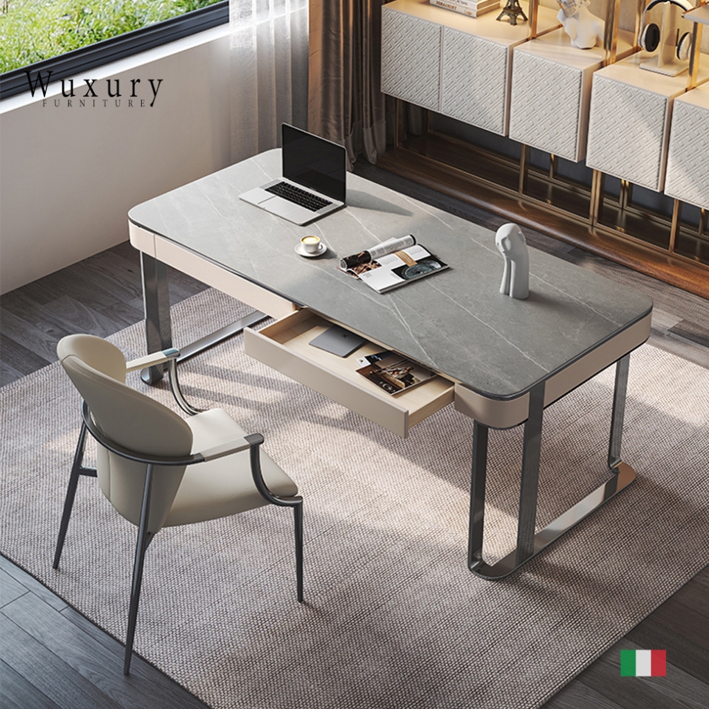 Wuxury Furniture โต๊ะทำงาน modern luxury โต๊ะคอมพิวเตอร์ TOPหิน ส่งฟรี