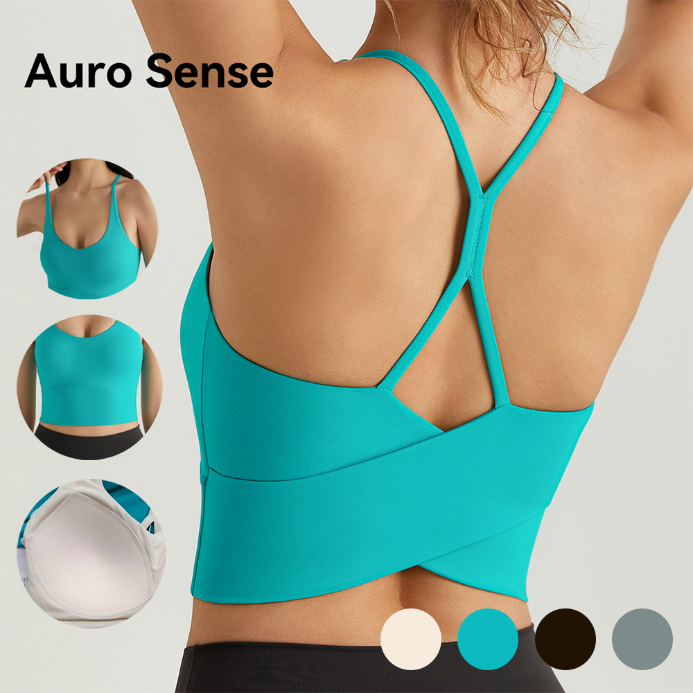 Auro Sense สปอร์ตบรา คอ U ลึก ผ้าต้านแบคทีเรีย ยืดได้ 4 ทิศทาง แผ่นรองในตัว เล่นโยคะ วิ่ง ฟิตเนส ออกกำลังกาย