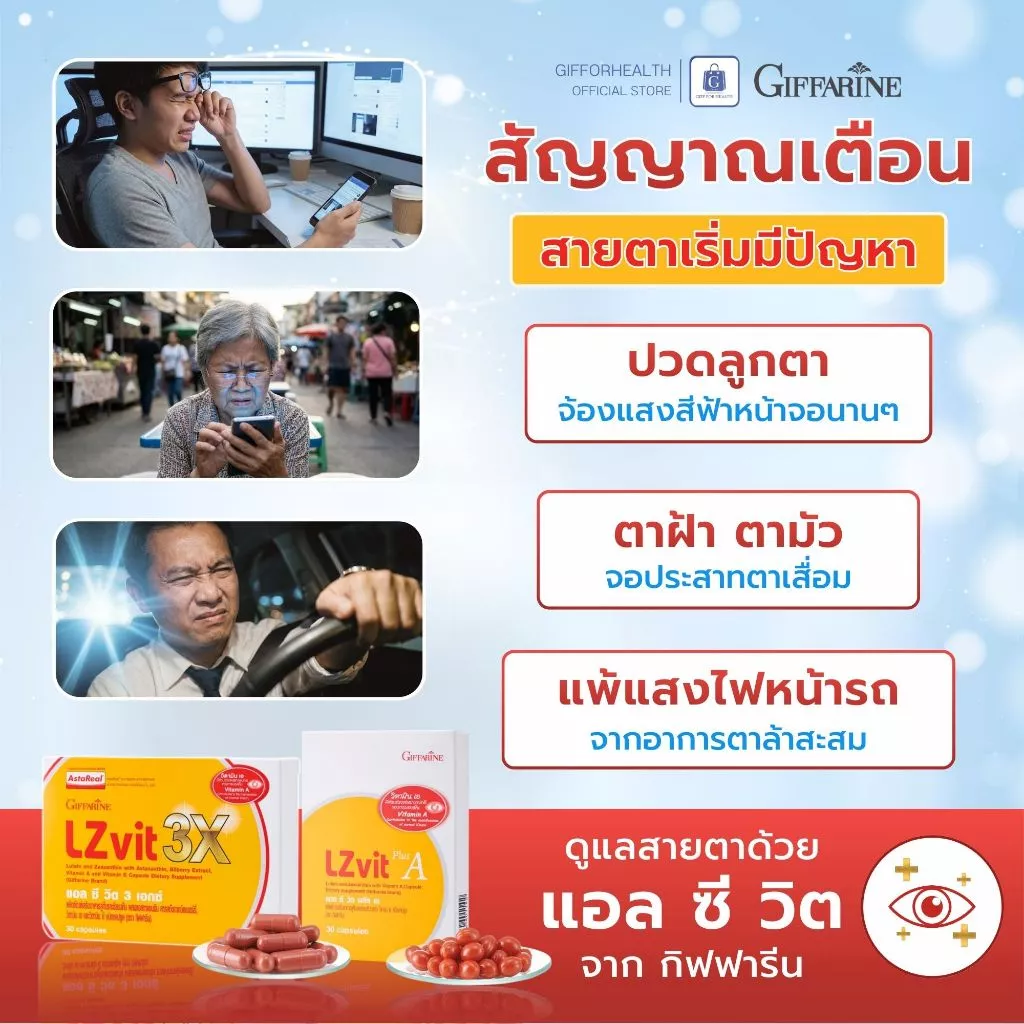 วิตามินบำรุงสายตา บำรุงดวงตา อาหารเสริมบำรุงสายตา วิตามินเอ กิฟฟารีน Giffarine lutein zeaxanthin thumbnail 3