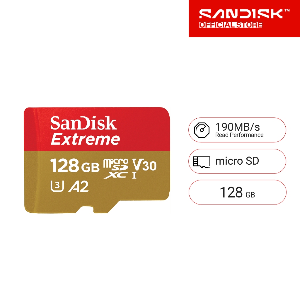 SanDisk EXTREME micro SDXC UHS-I A2 128GB (SDSQXAA-128G-GN6MN) reads 190MB/s writes 90MB/s