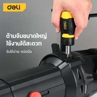 Deli ไขควงอเนกประสงค์ ไขควงสั้น 6in1 ดอก Cr-V แข็งแรง พกพาง่าย ด้ามกันลื่น เปลี่ยนดอกได้ งานช่าง Screwdriver