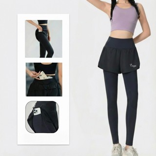 กางเกงออกกำลังกายผู้หญิง 2in1 เลกกิ้งพร้อมกางเกงขาสั้น เอวสู…
