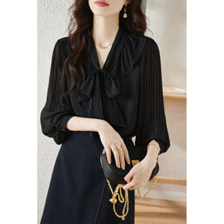 A77 เสื้อเชิ้ตแขนยาวสีดำ-แขนอัดพีท พร้อมส่ง