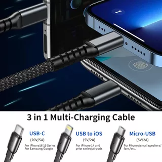 ซื้อ1แถม1 สายชาร์จแบบ 3-in-1 อเนกประสงค์ ชาร์จเร็ว 100W สายชาร์จโทรศัพท์มือถือแบบถัก มีพอร์ต Type-C Micro USB IP