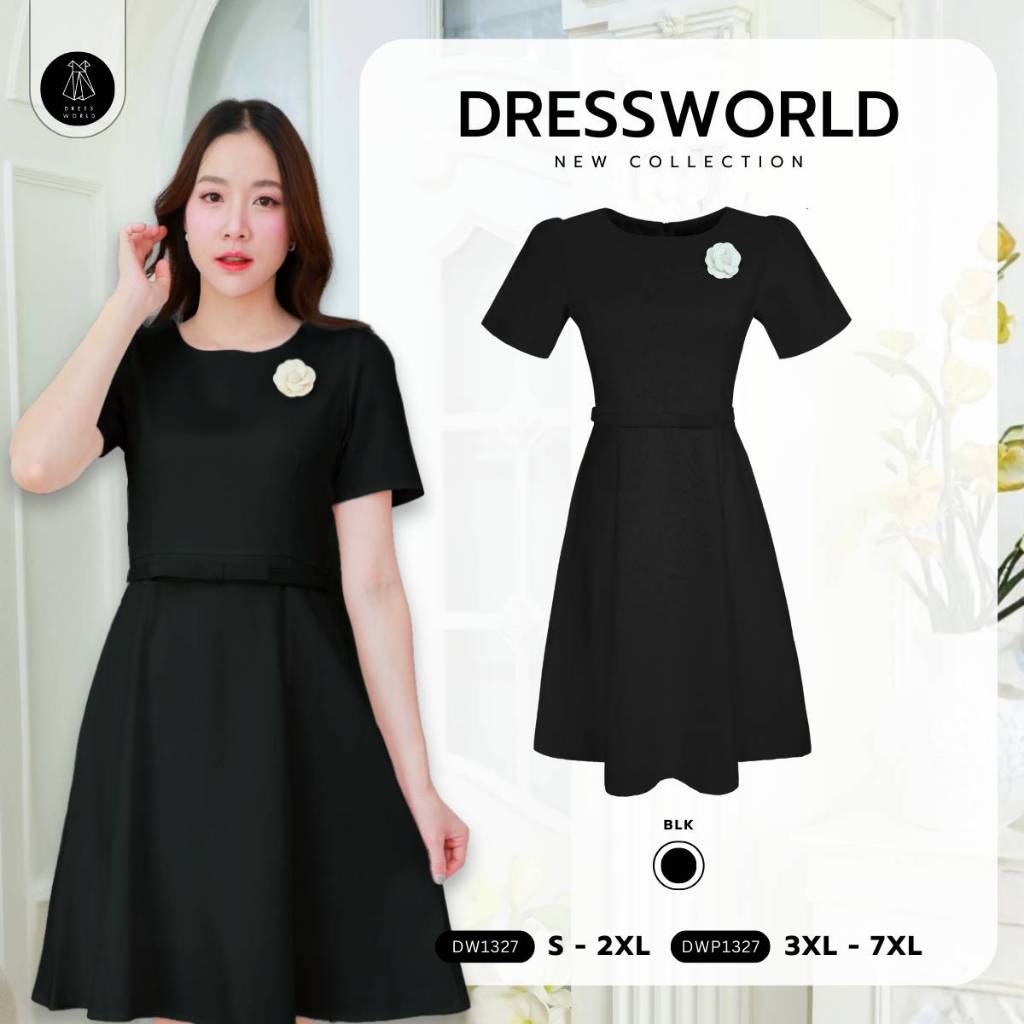 Fairyangelstore - เดรสยาวกระโปรงบานเอวแต่งโบว์ (DW1327)
