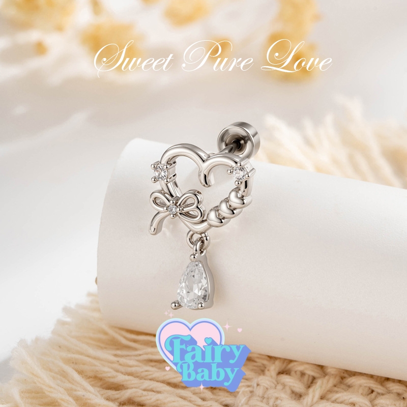Fairybaby จิว Sweet Pure Love ( 1 ชิ้น ) แป้นแบน จิวตุ้มหู น่ารัก ตุ้งติ้ง หัวใจ เกาหลี น่ารัก มาใหม่ (J3-144)
