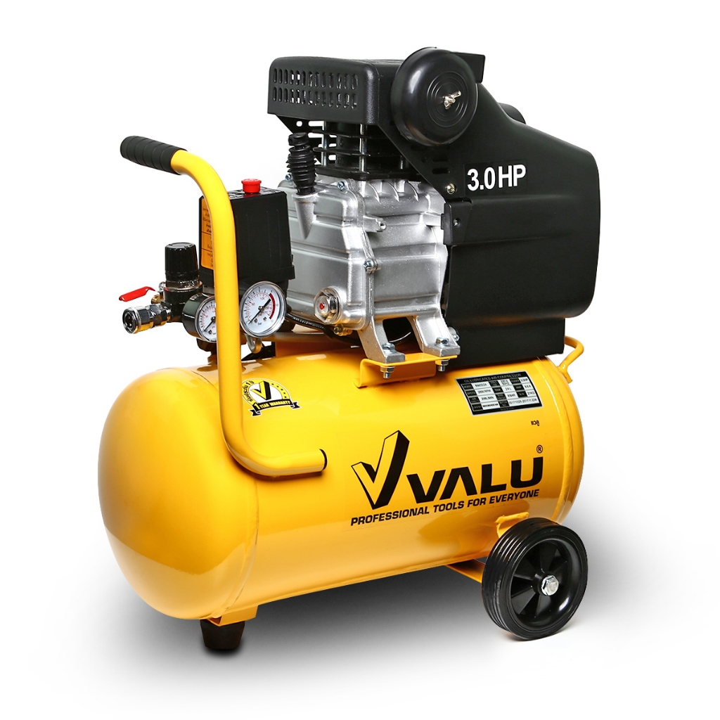 VALU ปั๊มลมขับตรง มอเตอร์ 3 แรงม้า (2200 วัตต์) ถัง 24 ลิตร รุ่น BM2024 ไฟ 1 เฟส ความเร็วรอบ 2,850 ร