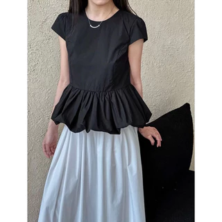 📍พร้อมส่ง📍8637# เสื้อแขนสั้นทรงบอลลูน งานซิปหลัง เนื้อผ้าดี ทรงสวย TAG:WG.WE 🇰🇷