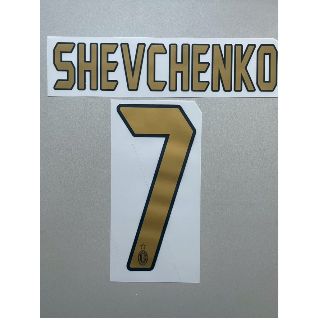 Name set - SHEVCHENKO 7 AC Milan 2004-2007 สีทอง ขอบดำ - Flex Transfer