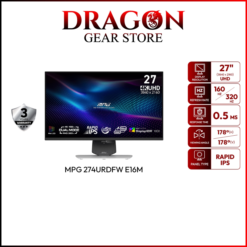 MSI MONITOR MPG 274URDFW E16M | 27" | UHD | IPS | 160Hz | 0.5 ms  (จอคอมพิวเตอร์)
