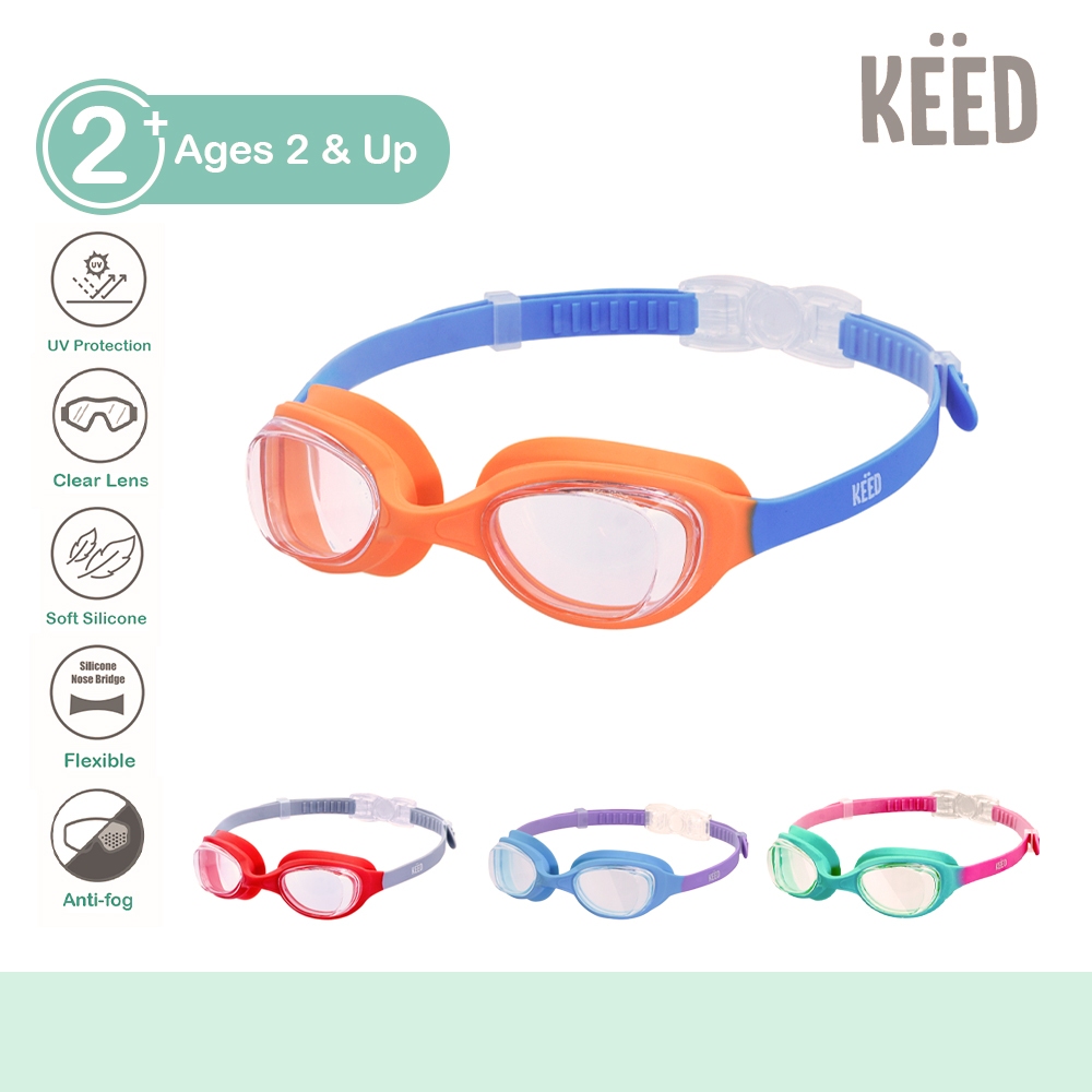 ✨NEW✨KEED : แว่นตาว่ายน้ำเด็ก เลนส์ใส มีตัวล็อคด้านหลัง เหมาะสำหรับน้องอายุ 2 ขวบขึ้นไป *1000*
