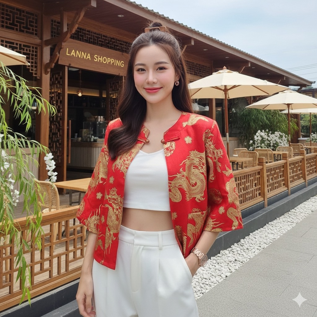 เสื้อสีแดง ผ้าฝ้ายเชียงใหม่ #เสื้อตรุษจีน - รูปที่ 3