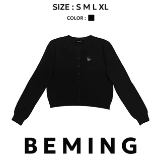 Bemingtop1103(S-XL)-BMG Cozy Rib Cardigan-คาร์ดิแกนไหมพรมแขนยาวดีไซน์เรียบ ดีเทลโลโก้ BMG สีขาว