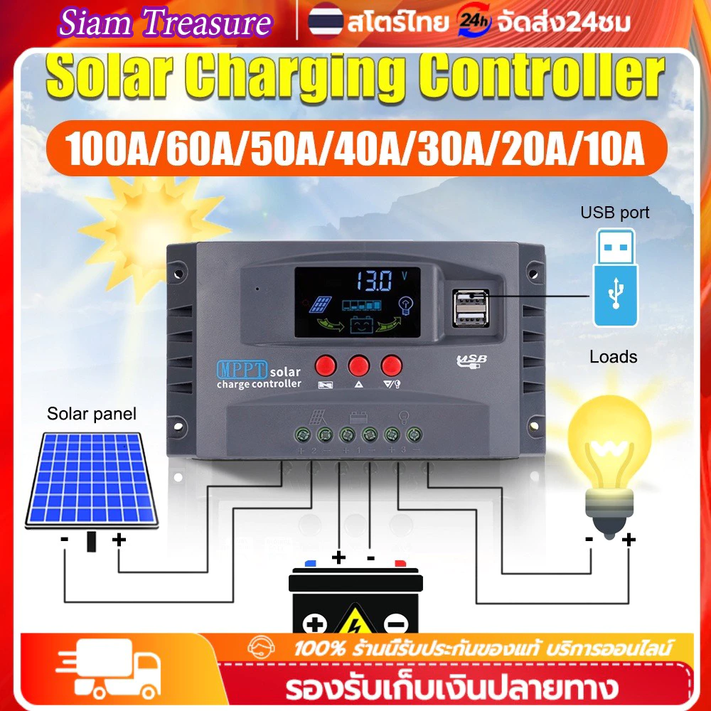⏫รุ่นอัพเกรด MPPT ชาร์จเจอร์ ชาจเจอร์โซล่า 12v24v โซล่าชาร์เจอร์ โซล่าคอนโทรลเลอร์ แผงควบคุมพลังงานแสงอาทิตย์แบบ ชาตเ