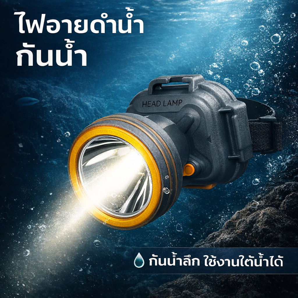 ไฟฉายคาดหัว 35W เลเซอร์ความสว่างสูง ดำน้ำได้ลึก 30 เมตร เหมาะสำหรับดำน้ำ เดินป่ากู้ภัยกลางคืน