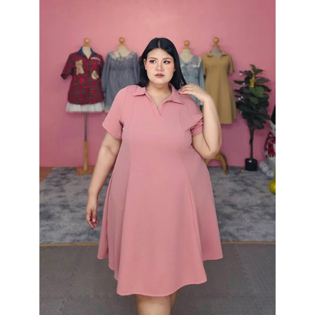 เดรสปกโปโล ไซส์ใหญ่ สไตล์Preppy ผ้าวูลเวฟ ใส่สบาย ใส่แล้วหุ่นสวยสับ ไซส์ใหญ่ อก 48-62 นิ้ว+ (ป59)