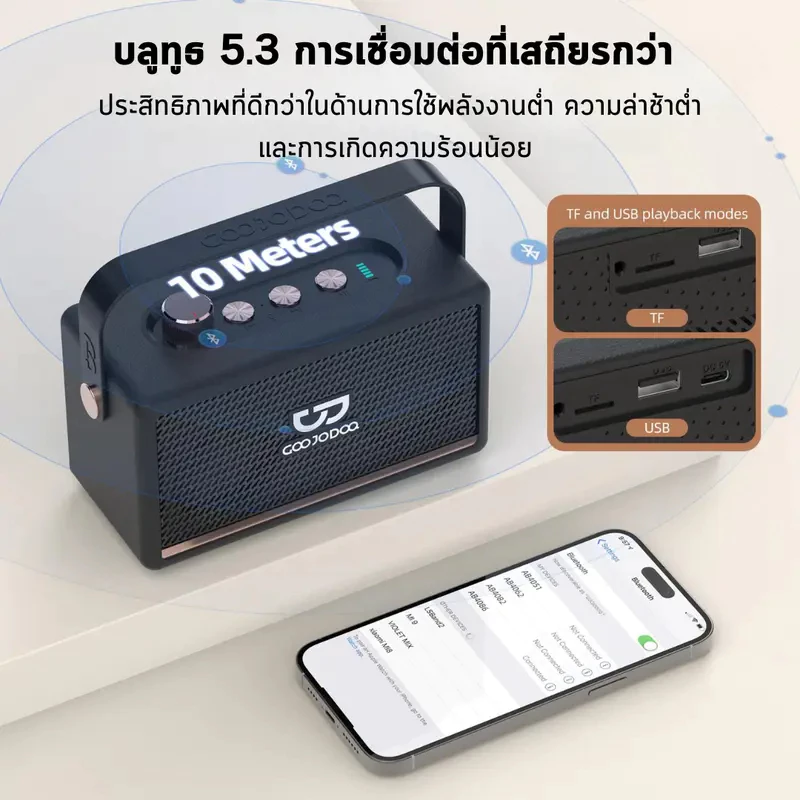 GOOJODOQ Ab4086 ลําโพง Bluetooth 5.3 Marshall ลําโพงพกพา สเตอริโอ 2 ช่อง เสียงเบส 1500mah ลำโพงบลูทู thumbnail 4