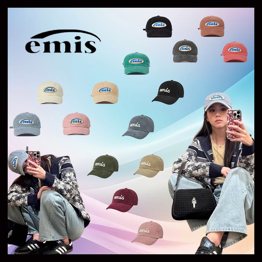 🇰🇷EMIS🔥APPLIQUE CORDUROY BALL CAP-ASH BLUE มีให้เลือกหลายสี