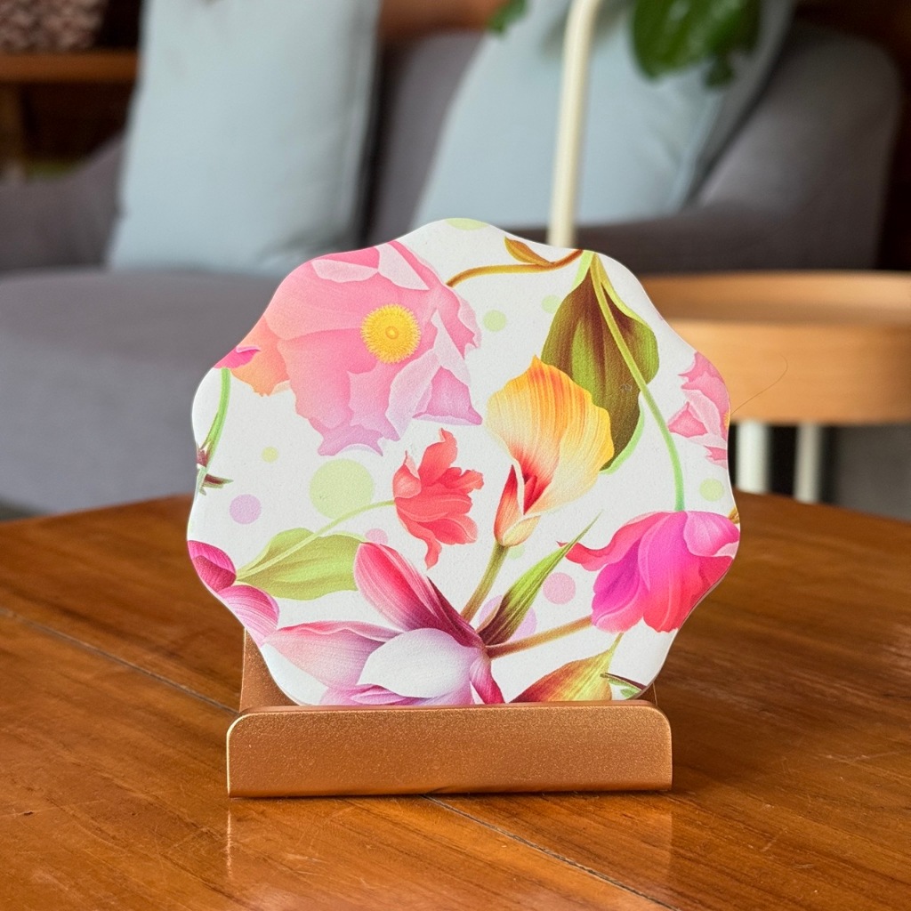 ที่รองแก้วลายดอกไม้ แผ่นหินซับน้ำ มีซองกระดาษทุกชิ้น - รูปที่ 3