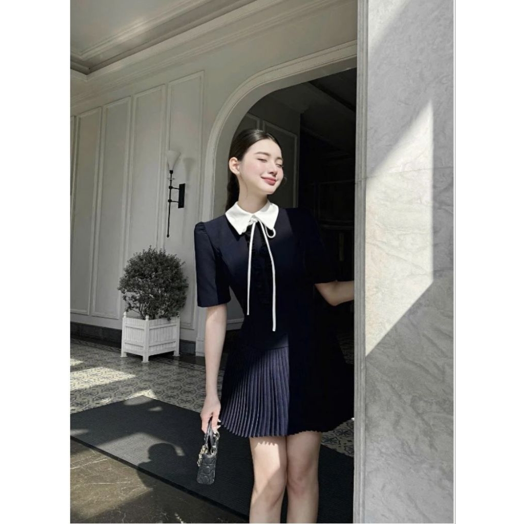 Navy dress-งานป้ายเวียดนาม พร้อมส่งจากกรุงเทพ