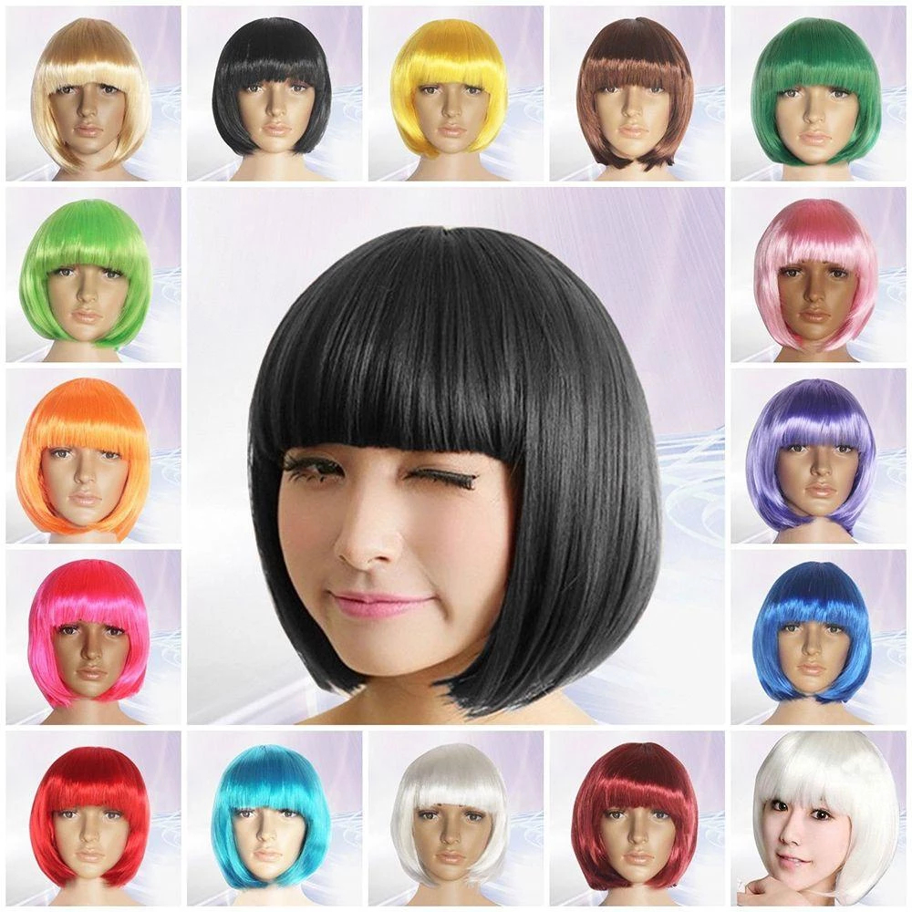 ตลกคอสเพลย์วิกผมตรงสั้น Bobo Hair เลดี้พรรคแฟชัน Props สีสันเวทีการแสดง