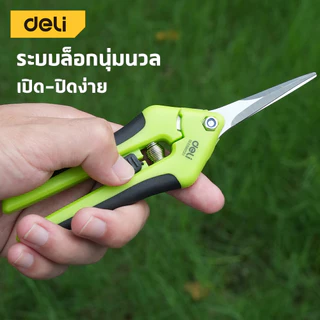 Deli กรรไกรตัดแต่งกิ่ง กรรไกรตัดแต่งกิ่ง 6.5 นิ้ว ด้ามยางกันลื่น ปลอดภัยด้วย Safety Lock Pruning Shears