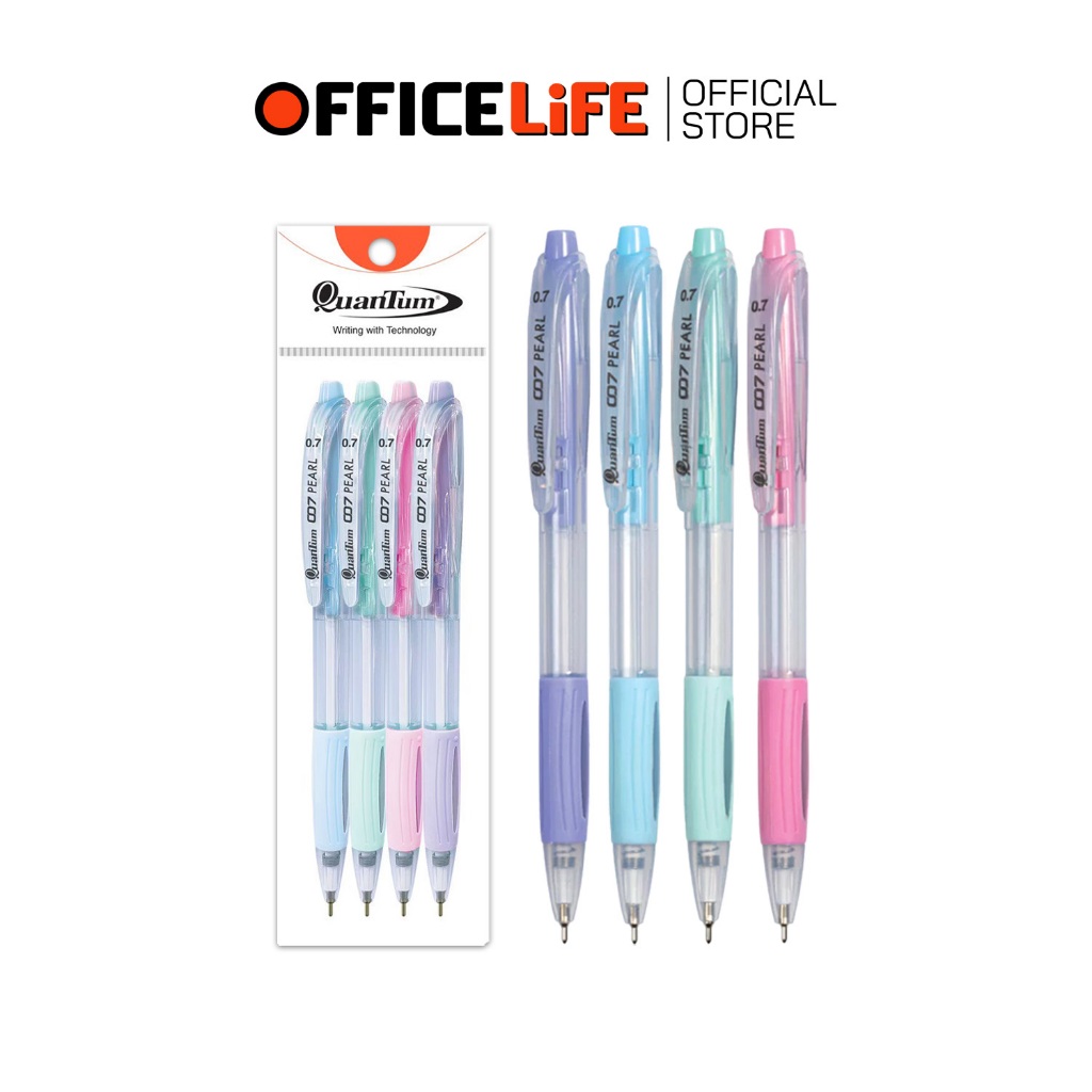Quantum (ควอนตัม) ปากกาลูกลื่น ปากกา เจลลูลอยด์ รุ่น 007 Pearl ขนาด 0.7 มม. หมึกน้ำเงิน คละสี ( 4 ด้