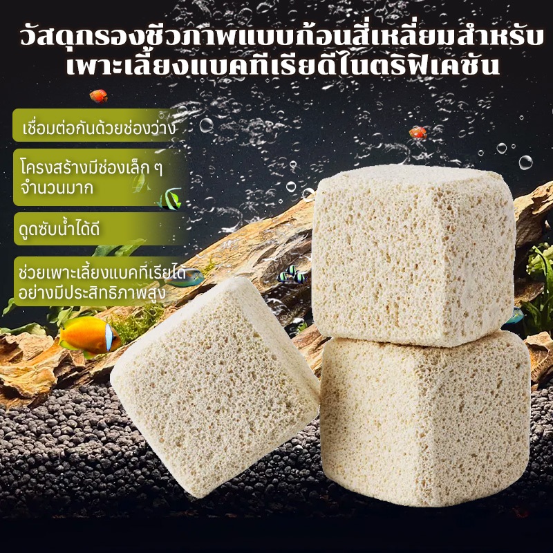 วัสดุกรองตู้ปลา กำจัดNO3 วัสดุช่วยกรองน้ำตู้ปลา 5.5cmx5.5cm แบบเหลี่ยม