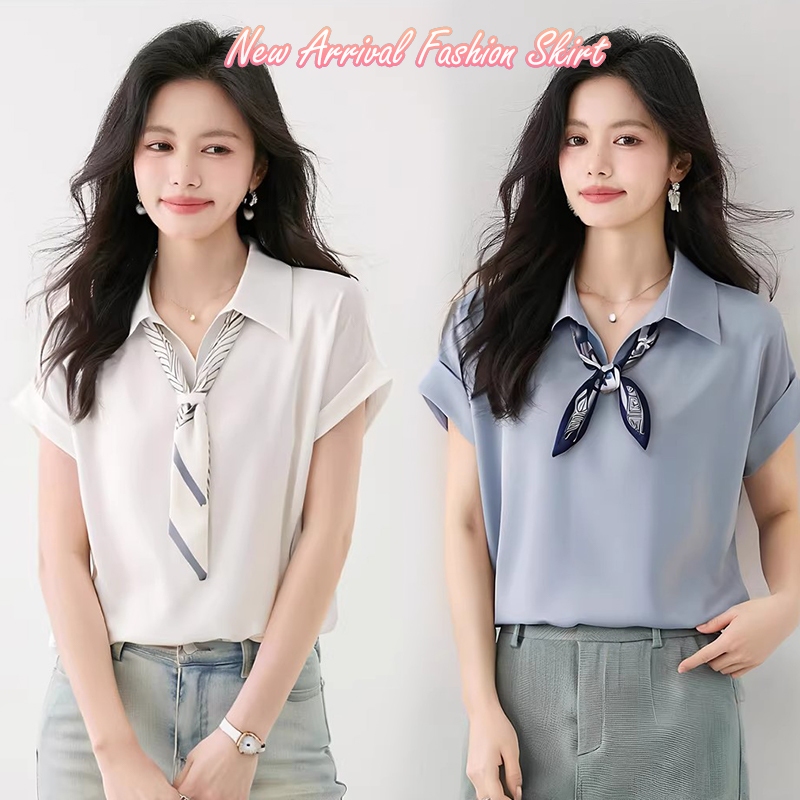 99159 เสื้อเชิ้ตแขนสั้นผ้าซาตินคอวีฝรั่งเศสสุดเก๋ในดีไซน์ทรงหลวมทรงหลวม เหมาะสำหรับฤดูร้อน