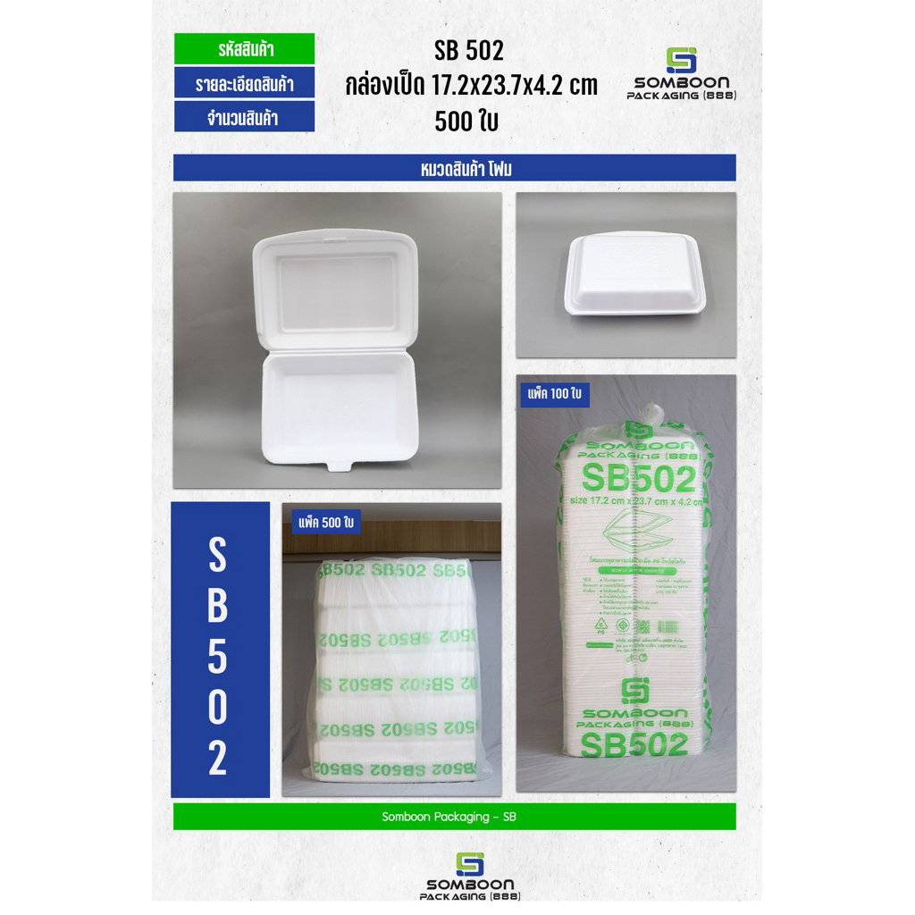 โฟมsb502กล่องเป็ดแพ็ค500ใบ (สินค้ามีขนาดใหญ่ จำกัดการซื้อครั้งละ1)