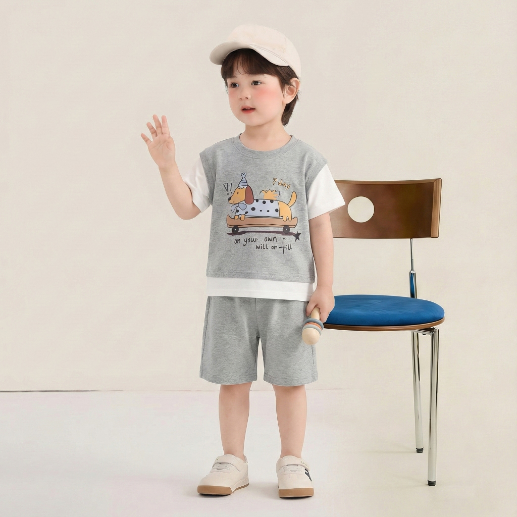 【พร้อมส่ง】ชุดเซ็ทเด็ก แขนสั้นกางเกงขาสั้น เด็กชายและหญิง แฟชั่น ชุดลำลอง - รูปที่ 6