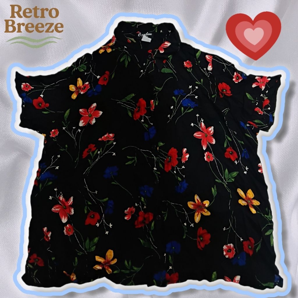 ​[วินเทจ USA] เสื้อเชิ้ตลายดอก Caribou New York ผ้า Rayon 100% (ไซส์ใหญ่ 2X) มือสอง สภาพดี