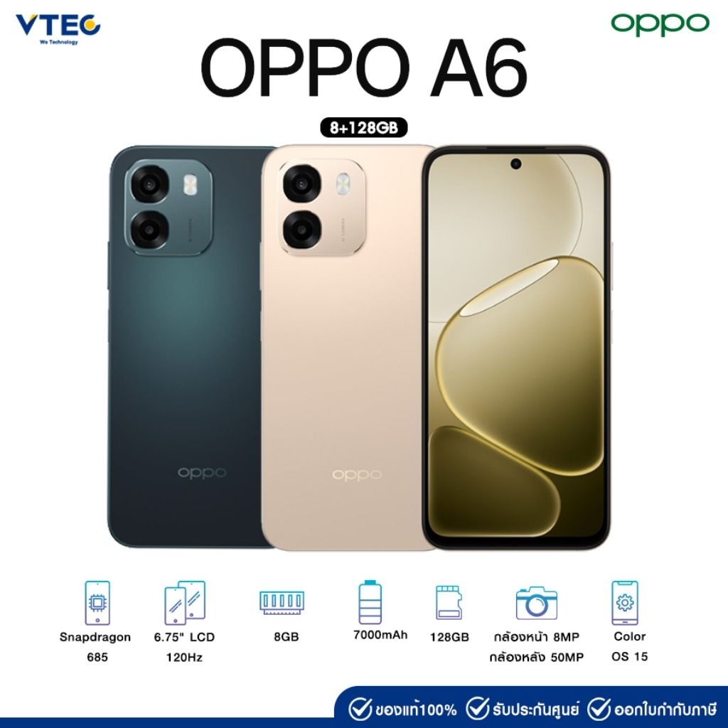 OppoA6 โทรศัพท์มือถือ ดีไซน์สวยทนทาน กันน้ำกันฝุ่นIP69 Ram8 Rom128