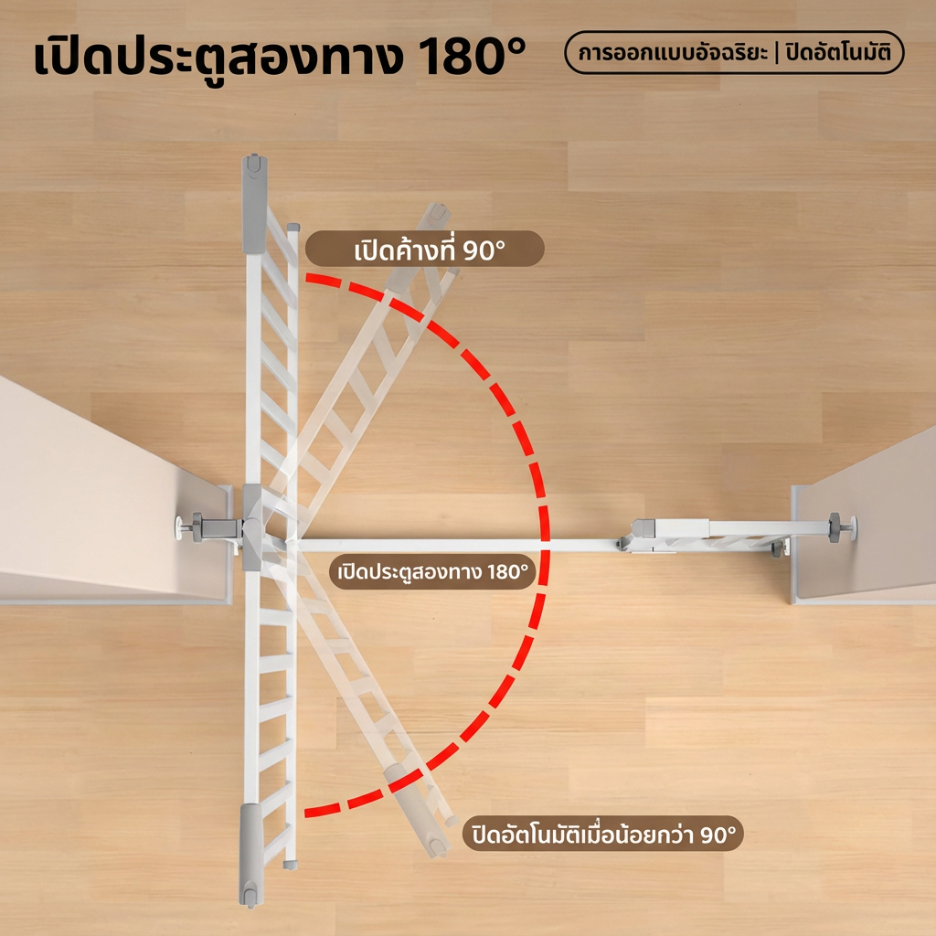 ที่กั้นบันได ประตูกั้นเด็ก ประตูกั้นบันได ประตูกั้นสัตว์เลี้ยง ไม่เจาะผนัง เด้งกลับอัตโนมัติ - รูปที่ 4