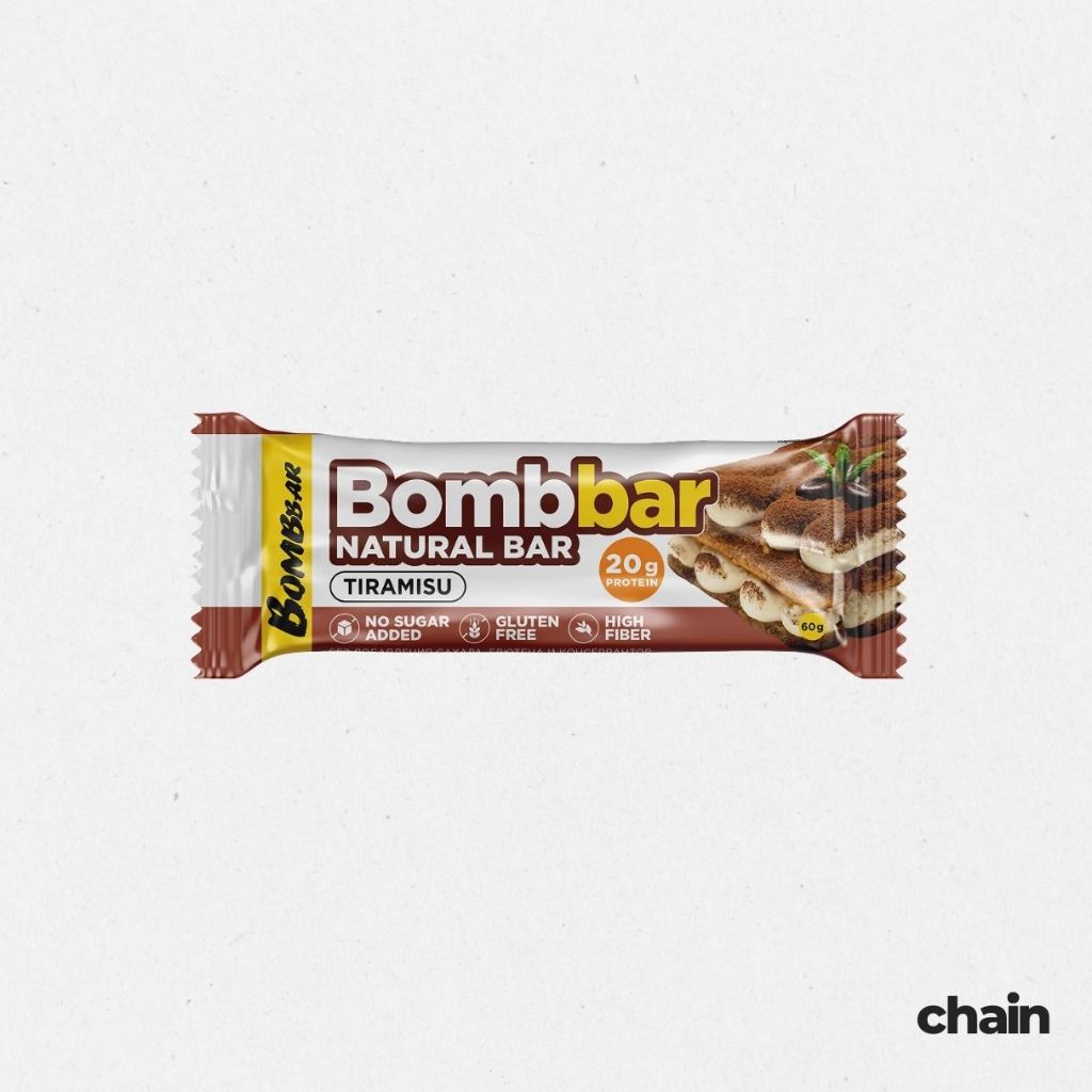 Protein Bar – รสทีรามิสุ โปรตีน 20 กรัม ไฟเบอร์สูง ปลอดกลูเตน ขนมเพื่อสุขภาพ 60 กรัม by Bombbar
