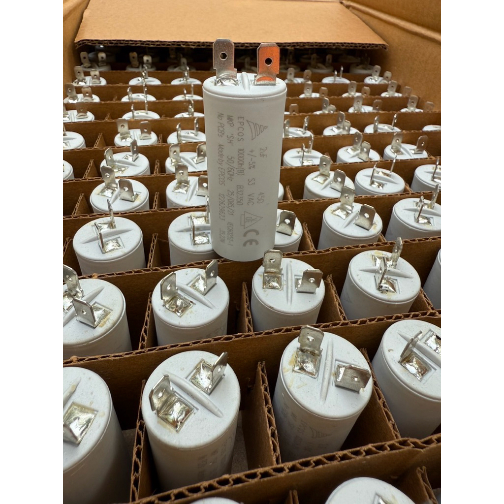 (แพ็ค1ชิ้น) แบรนด์ EPCOS Capacitor 2UF 450VAC JAPAN ขนาด25x58mm แคปรัน 2UF450VAC คาปาซิเตอร์ แคปรัน 