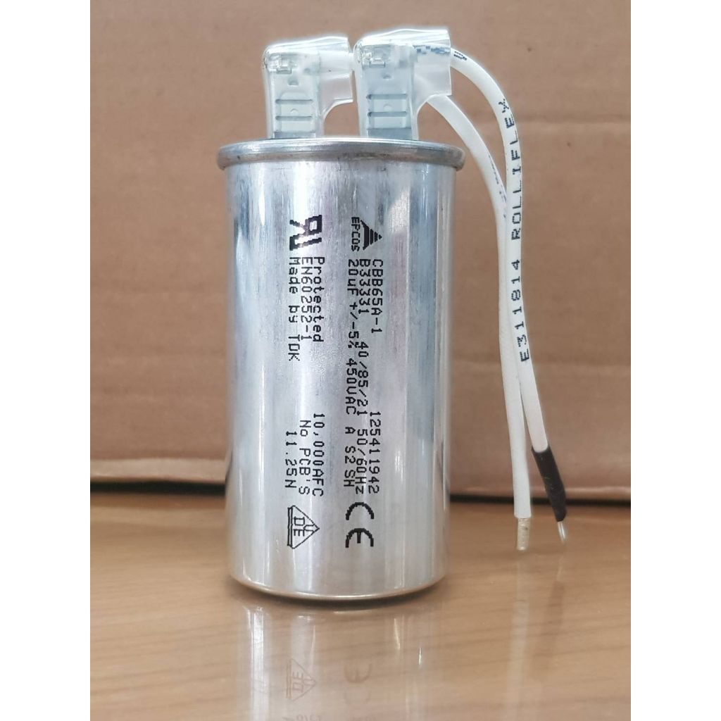 CAPACITOR ปั้มน้ำ GRUNDFOS ขนาด 20uf  แรงดัน 450V แบบสายเสียบ ใช้งานได้ดี ทนทาน