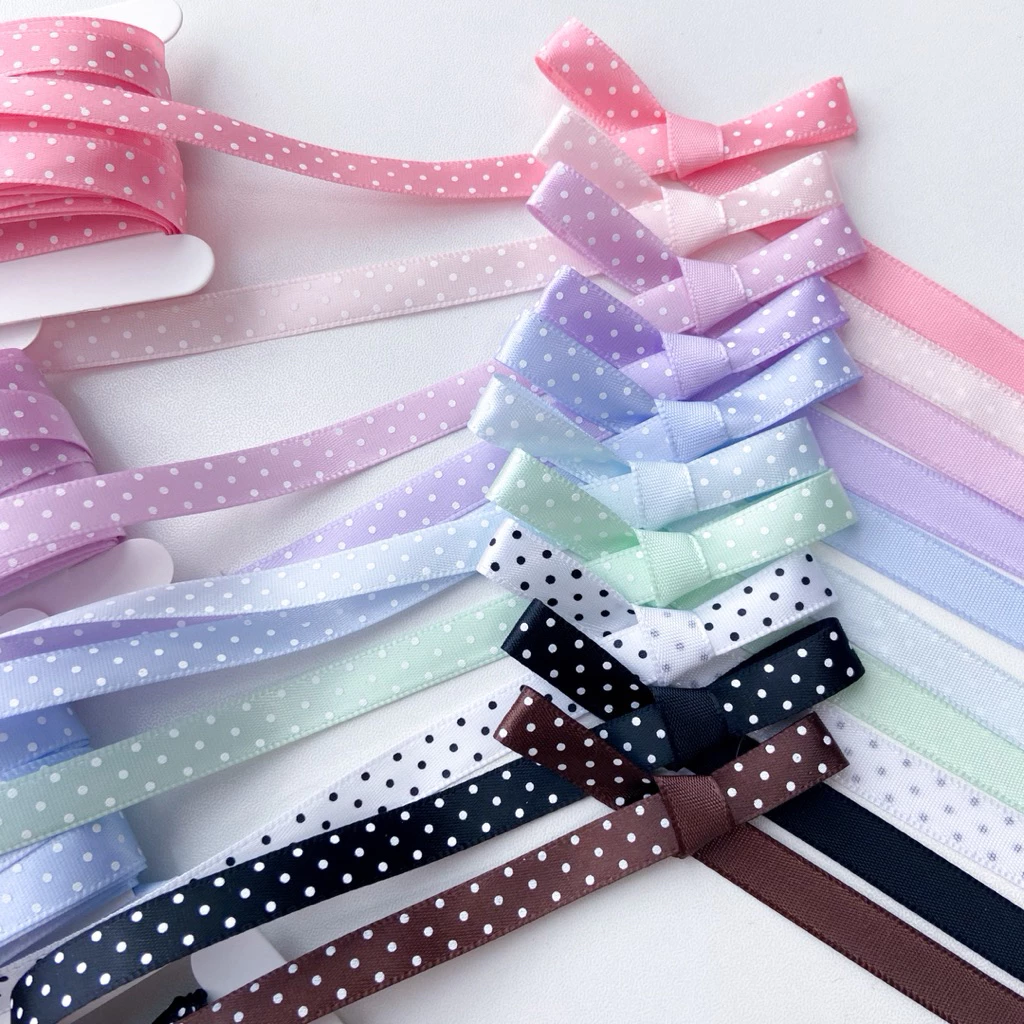 ♡ พร้อมส่ง | (5 หลา) Dot Ribbon โบว์ ริบบิ้น ลายจุด ขนาด 10 mm / 1.0 cm
