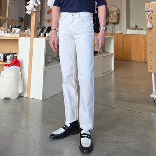 Zebra Jeans กางเกงยีนส์ขากระบอกเล็กสีขาว ยีนส์Unisex เอวสูง