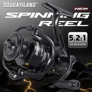 Sougayilang [COD] รุ่นใหม่ 1000-4000 ซีรีส์ รอกสปินนิ่งโลหะแบบดำ มือจับโลหะเคลือบ EVA อัตราทดเฟือง 5.2:1 รอกตกปลาสำหรับห