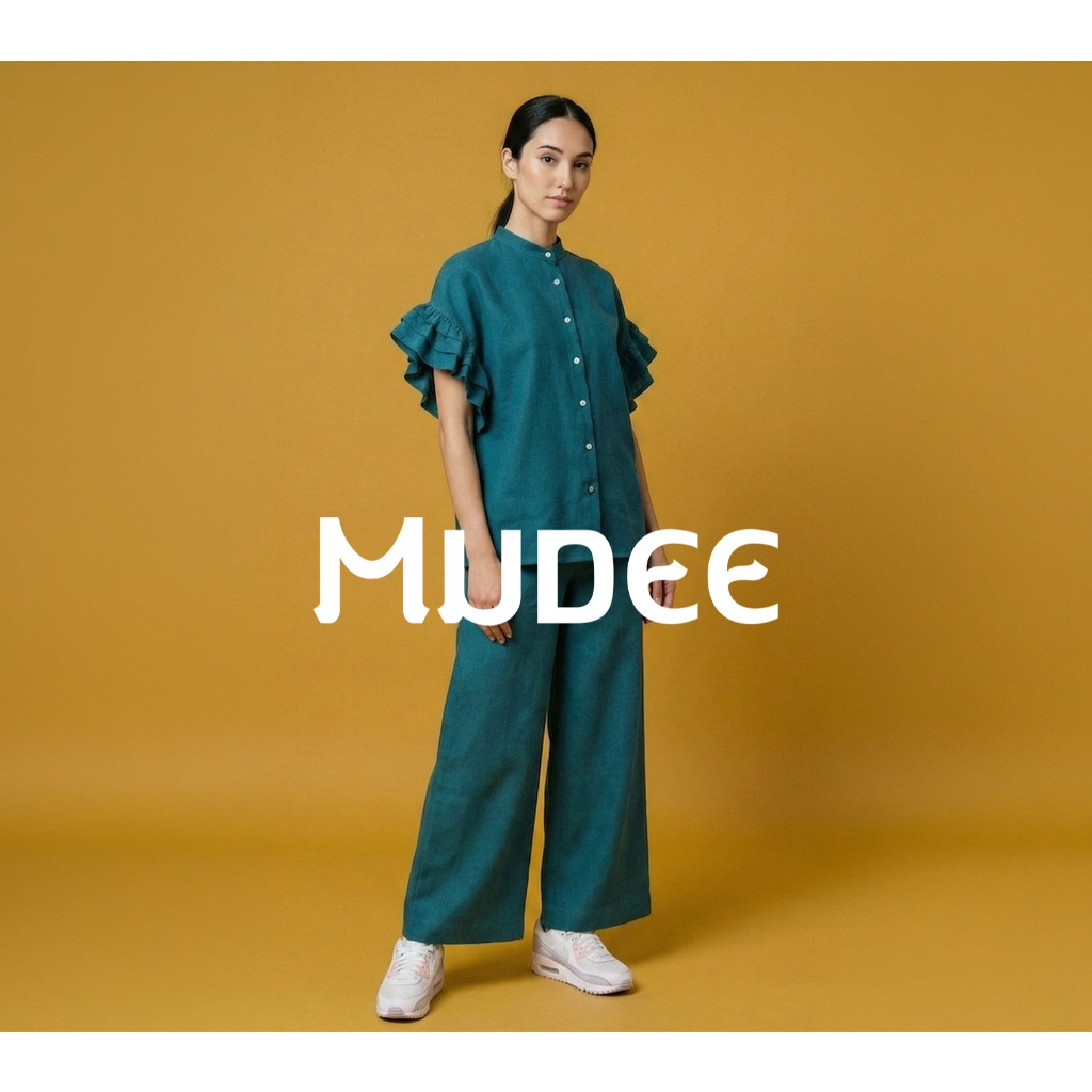MUDEE เสื้อเบลาส์คอกลมแขนแต่งระบาย ผ้าลินิน