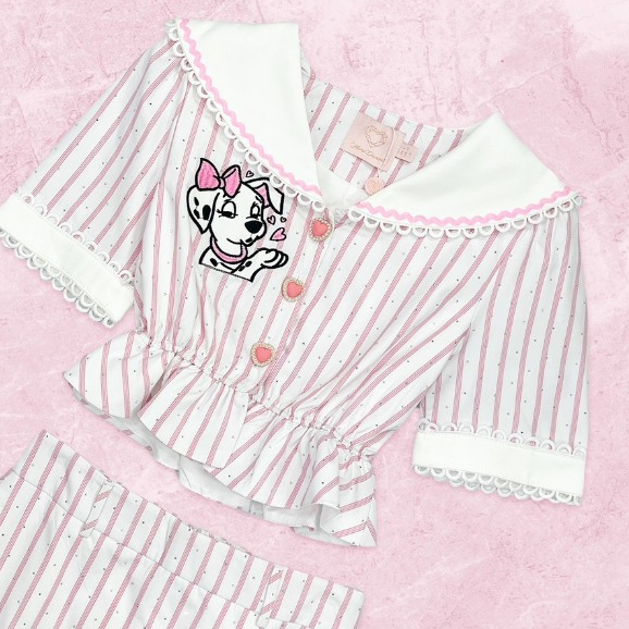 (มี3XL) Solly Pup Set เซ็ต 2 ชิ้นผ้าคอตตอนลายริ้วกลิตเตอร์งานปักกระดุมหน้า + กระโปรงงานปักมีซับในกางเกง - รูปที่ 5